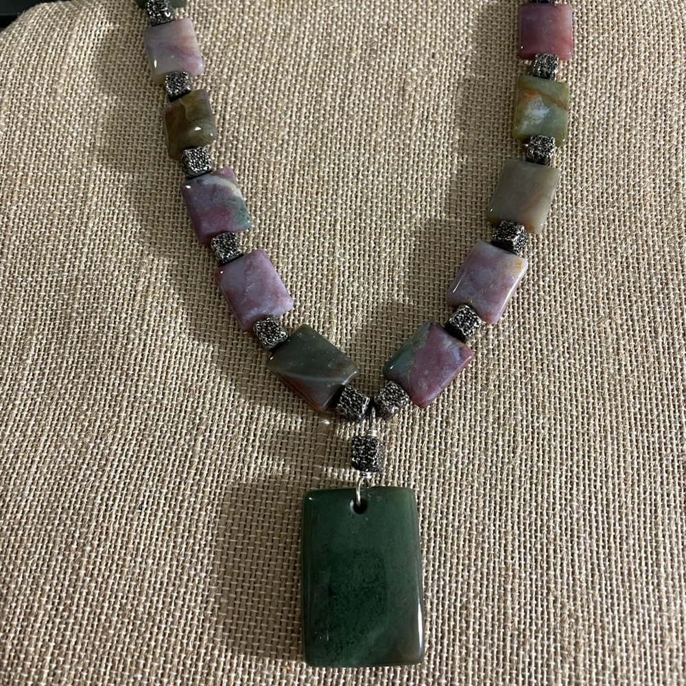 Natural Stone Beaded Statement Piece Pendant Neck… - image 3